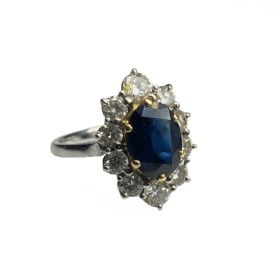 BAGUE OR 18K SAPHIR ET 10 DIAMANTS (T.53) — photo 1