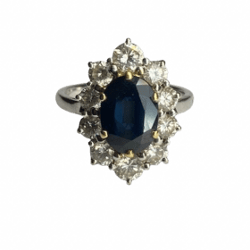 BAGUE OR 18K SAPHIR ET 10 DIAMANTS (T.53) — photo 3