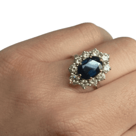 BAGUE OR 18K SAPHIR ET 10 DIAMANTS (T.53) — photo 6