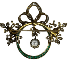 BROCHE BELLE EPOQUE GUIRLANDE OR 18K DIAMANTS EMERAUDES — photo 4