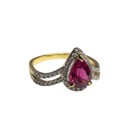 BAGUE OR JAUNE 9K, DIAMANTS ET RUBELLITE TOURMALINE (T.54) — photo 1