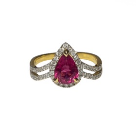 BAGUE OR JAUNE 9K, DIAMANTS ET RUBELLITE TOURMALINE (T.54) — photo 3