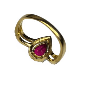 BAGUE OR JAUNE 9K, DIAMANTS ET RUBELLITE TOURMALINE (T.54) — photo 5
