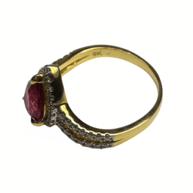 BAGUE OR JAUNE 9K, DIAMANTS ET RUBELLITE TOURMALINE (T.54) — photo 6