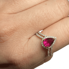 BAGUE OR JAUNE 9K, DIAMANTS ET RUBELLITE TOURMALINE (T.54) — photo 7