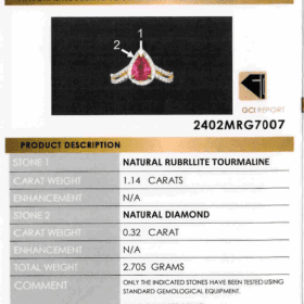 BAGUE OR JAUNE 9K, DIAMANTS ET RUBELLITE TOURMALINE (T.54) — photo 8