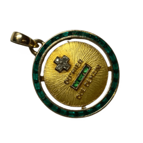 MEDAILLE A. AUGIS OR 18K DIAMANTS EMERAUDES + QU'HIER - QUE DEMAIN — photo 3