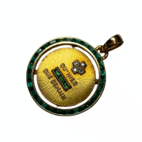 MEDAILLE A. AUGIS OR 18K DIAMANTS EMERAUDES + QU'HIER - QUE DEMAIN — photo 4
