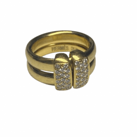 BAGUE HERMES DOUBLE ANNEAUX OR JAUNE 18K ET DIAMANTS (T.52) — photo 1