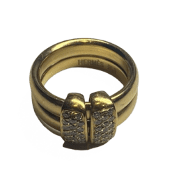 BAGUE HERMES DOUBLE ANNEAUX OR JAUNE 18K ET DIAMANTS (T.52) — photo 3