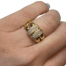 BAGUE HERMES DOUBLE ANNEAUX OR JAUNE 18K ET DIAMANTS (T.52) — photo 5