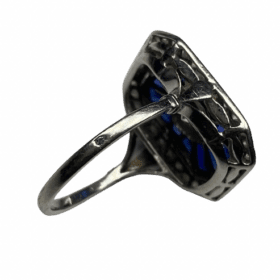 BAGUE ART DECO OR 18K SAPHIRS ET DIAMANTS DONT 1 CT (T.51) — photo 5