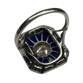 BAGUE ART DECO OR 18K SAPHIRS ET DIAMANTS DONT 1 CT (T.51) — photo 4