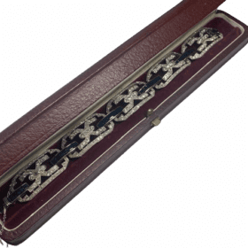 BRACELET ARTICULE ART DECO PLATINE OR 18K DIAMANTS SAPHIRS — photo 3