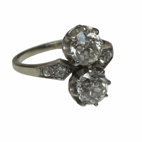 BAGUE TOI & MOI OR 18K PLATINE ET DIAMANTS DONT (2X) ENV. 1 CT (T.53) — photo 1