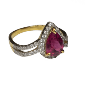 BAGUE OR 9K DIAMANTS ET RUBELLITE TOURMALINE (T.54) — photo 1