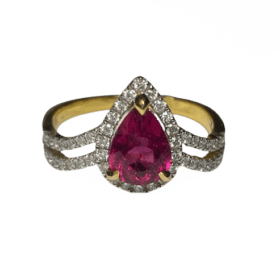 BAGUE OR 9K DIAMANTS ET RUBELLITE TOURMALINE (T.54) — photo 6