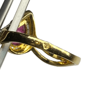 BAGUE OR 9K DIAMANTS ET RUBELLITE TOURMALINE (T.54) — photo 4