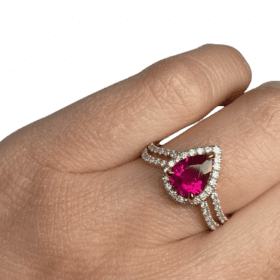 BAGUE OR 9K DIAMANTS ET RUBELLITE TOURMALINE (T.54) — photo 3