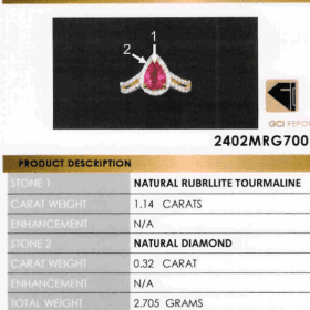 BAGUE OR 9K DIAMANTS ET RUBELLITE TOURMALINE (T.54) — photo 2