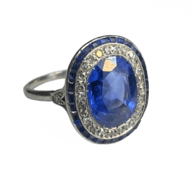 BAGUE ART DECO PLATINE DIAMANTS SAPHIR BIRMAN — photo 1