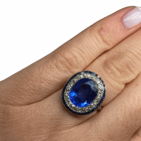 BAGUE ART DECO PLATINE DIAMANTS SAPHIR BIRMAN — photo 4