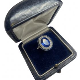 BAGUE ART DECO PLATINE DIAMANTS SAPHIR BIRMAN — photo 3