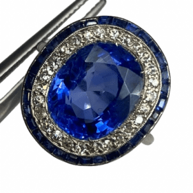 BAGUE ART DECO PLATINE DIAMANTS SAPHIR BIRMAN — photo 2