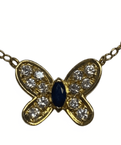 COLLIER VAN CLEEF & ARPELS PAPILLON ENVOLEES PRECIEUSES OR 18K DIAMANTS SAPHIR