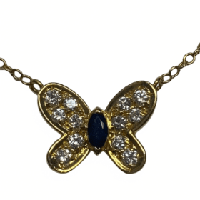 COLLIER VAN CLEEF & ARPELS PAPILLON ENVOLEES PRECIEUSES OR 18K DIAMANTS SAPHIR — photo 1