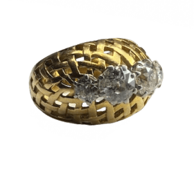 BAGUE DOME VANNERIE OR 18K ET DIAMANTS — photo 1