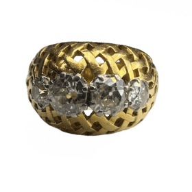 BAGUE DOME VANNERIE OR 18K ET DIAMANTS — photo 3