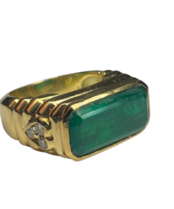 BAGUE GODRONNEE OR 18K EMERAUDE DIAMANTS (T.54)