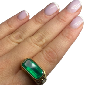 BAGUE GODRONNEE OR 18K EMERAUDE DIAMANTS (T.54) — photo 6