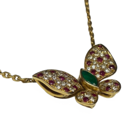 COLLIER FRED VINTAGE OR 18K DIAMANTS RUBIS EMERAUDE — photo 1