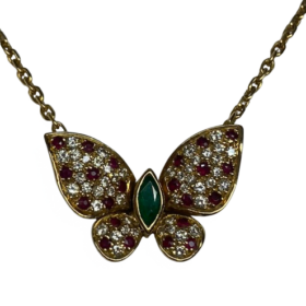 COLLIER FRED VINTAGE OR 18K DIAMANTS RUBIS EMERAUDE — photo 3
