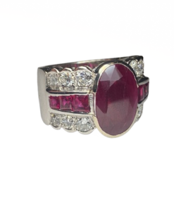 BAGUE OR BLANC 18K DIAMANTS ET RUBIS (T.58)