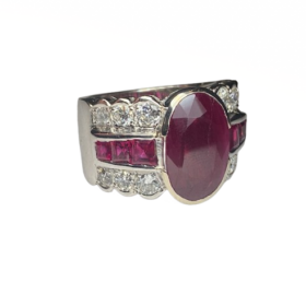 BAGUE OR BLANC 18K DIAMANTS ET RUBIS (T.58) — photo 1