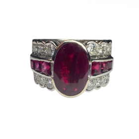 BAGUE OR BLANC 18K DIAMANTS ET RUBIS (T.58) — photo 3