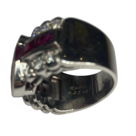 BAGUE OR BLANC 18K DIAMANTS ET RUBIS (T.58) — photo 4