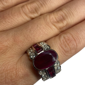 BAGUE OR BLANC 18K DIAMANTS ET RUBIS (T.58) — photo 5
