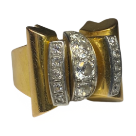 BAGUE TANK OR 18K PLATINE DIAMANTS (T.49) — photo 1