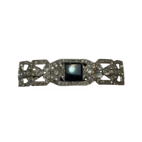 BROCHE ART DECO PLATINE DIAMANTS ONYX — photo 1