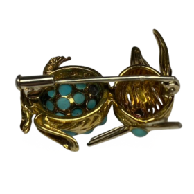 BROCHE LAPIN OR JAUNE 18K TURQUOISES RUBIS — photo 3