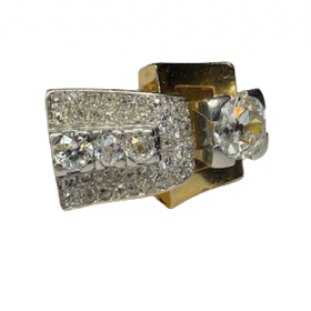BAGUE TANK OR 18K PLATINE DIAMANTS DONT ENV 2 CTS (T.51) — photo 1