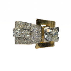 BAGUE TANK OR 18K PLATINE DIAMANTS DONT ENV 2 CTS (T.51) — photo 3