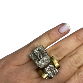 BAGUE TANK OR 18K PLATINE DIAMANTS DONT ENV 2 CTS (T.51) — photo 6