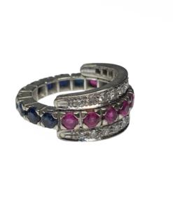 BAGUE AMOVIBLE OR 18K DIAMANTS RUBIS SAPHIRS (T.51)