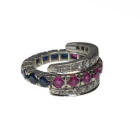 BAGUE AMOVIBLE OR 18K DIAMANTS RUBIS SAPHIRS (T.51) — photo 1