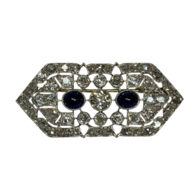BROCHE ART DECO PLATINE OR 18K DIAMANTS ET SAPHIRS — photo 6